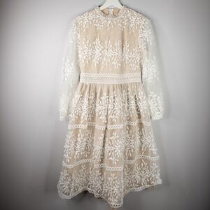 Ivy City Co Sicily White Lace Dress with Champagne Lining Size small bridal wed